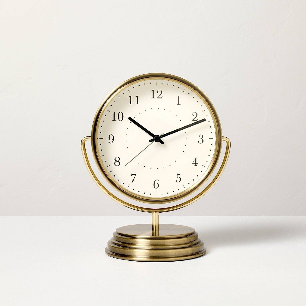 Brass Analog Circular Pedestal Table Clock - Hearth & Hand Magnolia, Target